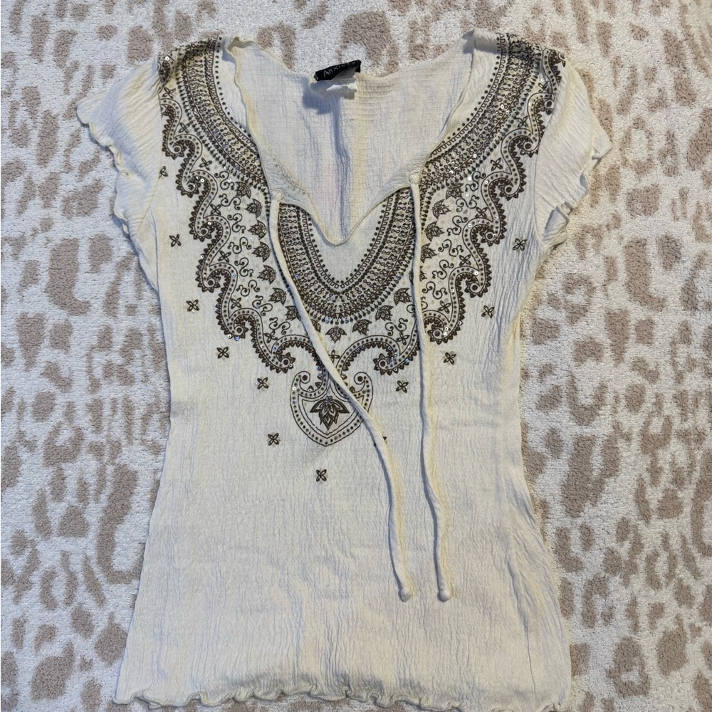 Anxiety Embroidered Cream Girls Top Size Medium